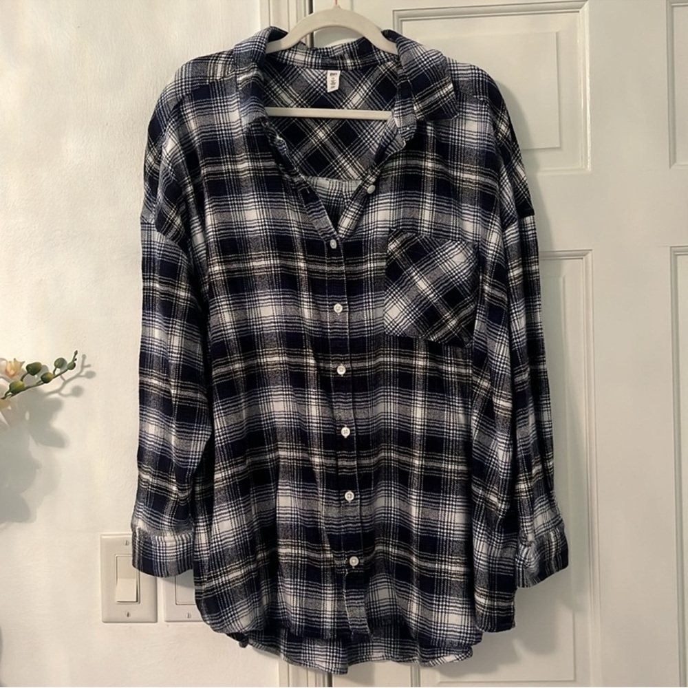 Plaid Oversized Button-Up Shirt 1X